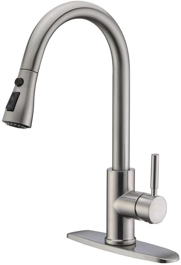 WEWE Single Handle High Arc Brushed Nickel Pull Out Kitchen Faucet,Single Level Stainless Steel K... | Amazon (US)