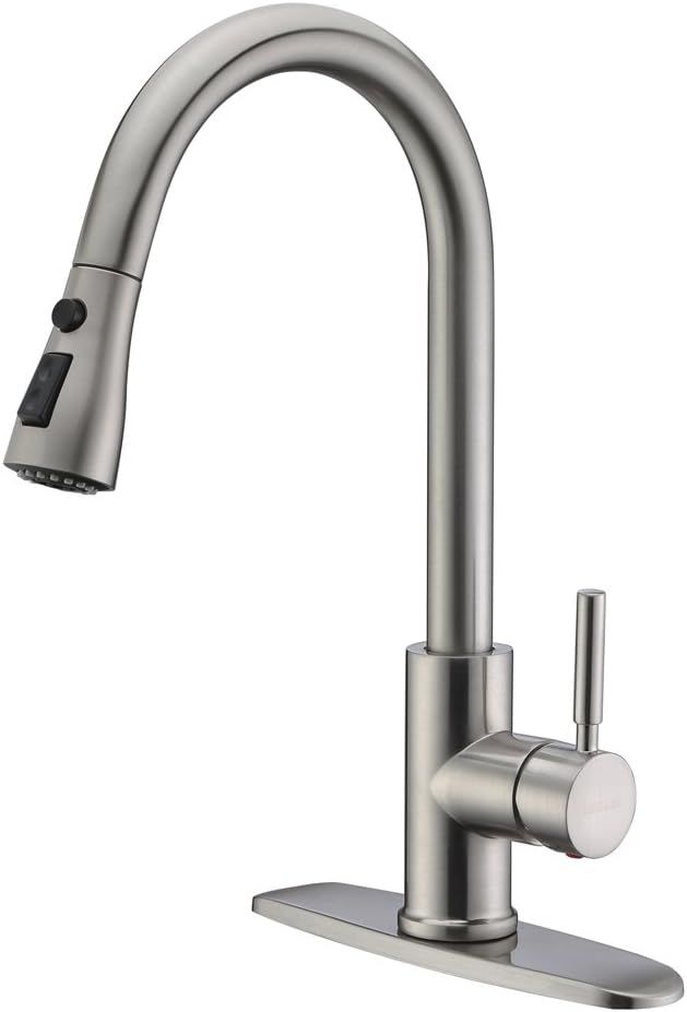 WEWE Single Handle High Arc Brushed Nickel Pull Out Kitchen Faucet,Single Level Stainless Steel K... | Amazon (US)