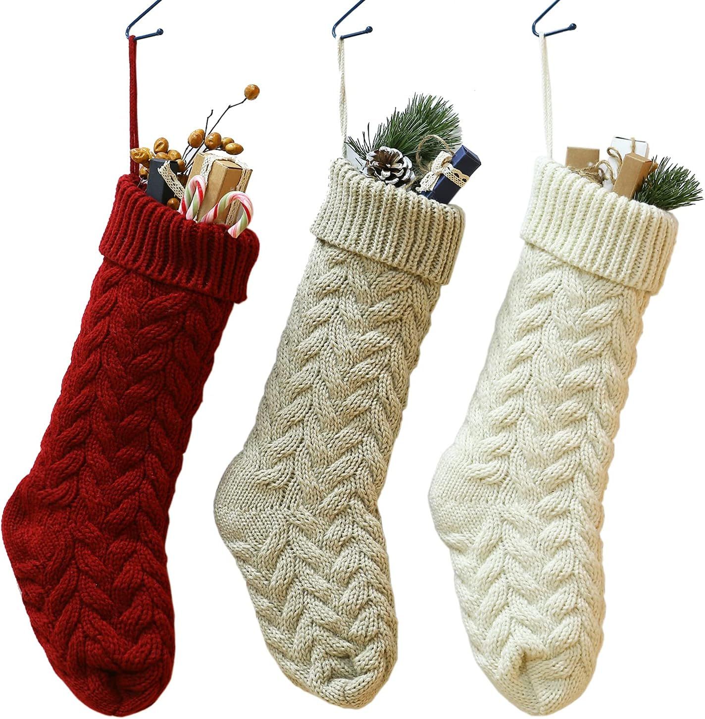 SherryDC Crochet Cable Knit Christmas Stockings 18" Hanging Socks for Christmas Decorations, Set ... | Amazon (US)
