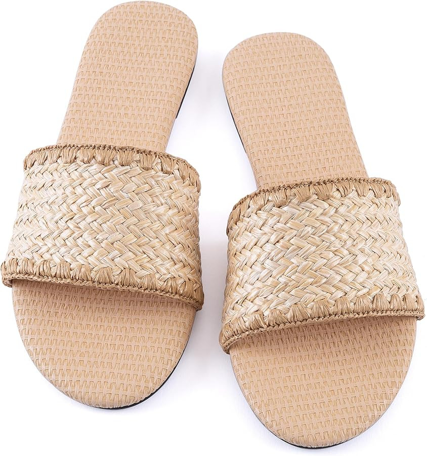 Mtzyoa Women Flat Sandals Braided Leather Nude Summer Dressy Fashion Evening Party Wedding Sandal... | Amazon (US)