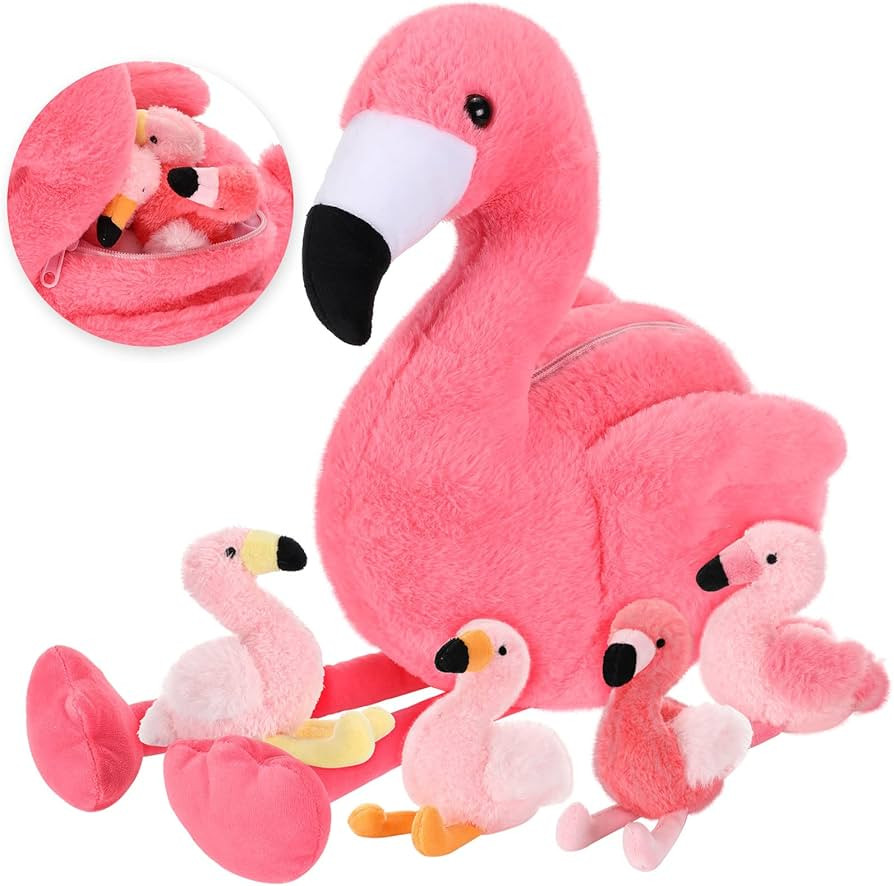 Skylety 18 Inches Flamingo Stuffed Animal with 4 Babies Plush Toys Inside Zippered Tummy Pink Mom... | Amazon (US)