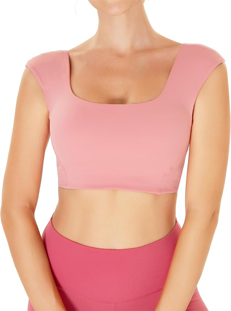 YUNOGA Womens Padded Sports Bras Square Neck Longline Yoga Bras Back Twist Workout Crop Tank Tops | Amazon (US)