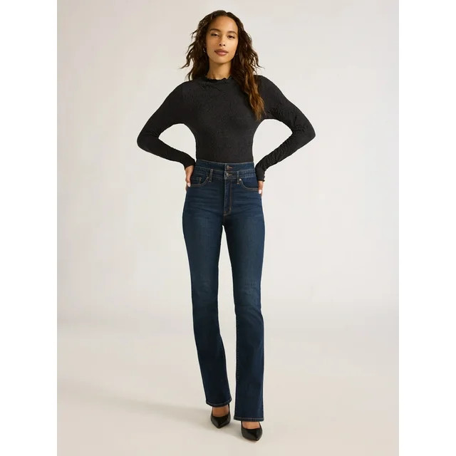 Sofia Jeans Women's Jacquard Seamlessly Smoothing Bodysuit with Long Sleeves, Sizes XS-XXL | Walmart (US)