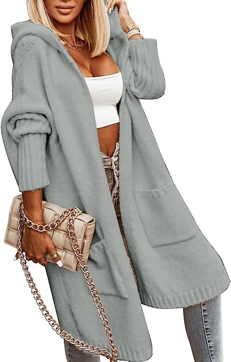 Aoysky Womens Long Cardigans Cable Knitted Open Front Oversized Hooded Outerwear Sweater Coat | Amazon (US)