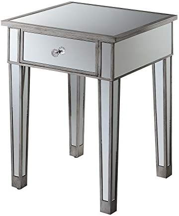 Convenience Concepts Gold Coast Mirrored End Table with Drawer, Antique Silver / Mirror | Amazon (US)