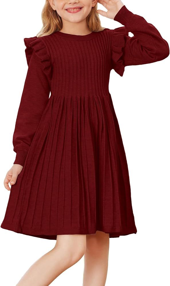 Danna Belle Girls Sweater Dress Lantern Sleeve Ruffled Fall Winter Dresses 5-12Y | Amazon (US)