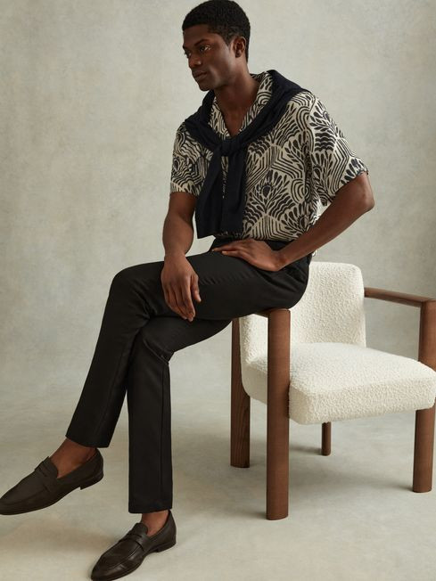 Reiss White/Black Levesi Abstract Print Cuban Collar Shirt | Reiss UK