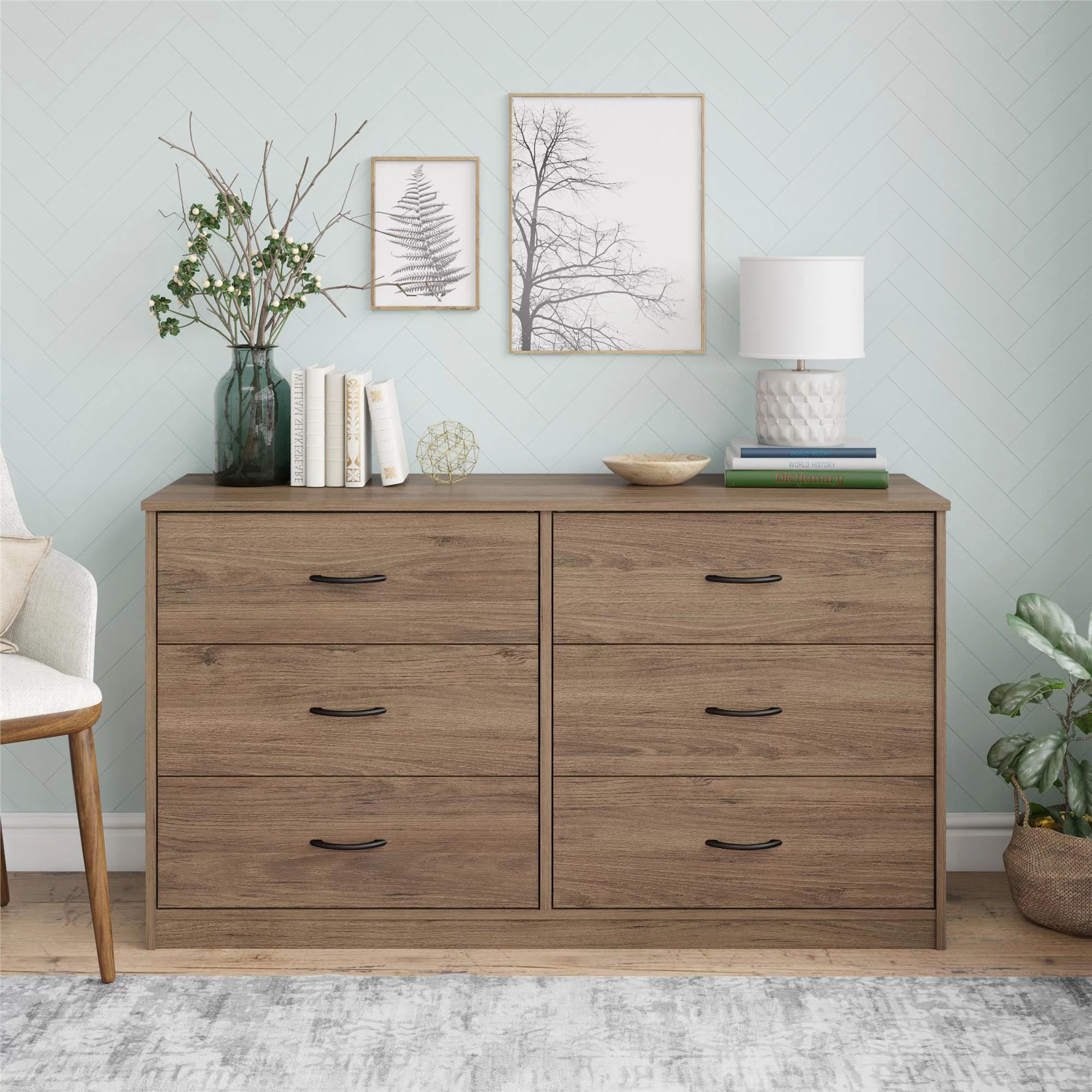 Mainstays Classic 6 Drawer Dresser, Rustic Oak Finish | Walmart (US)