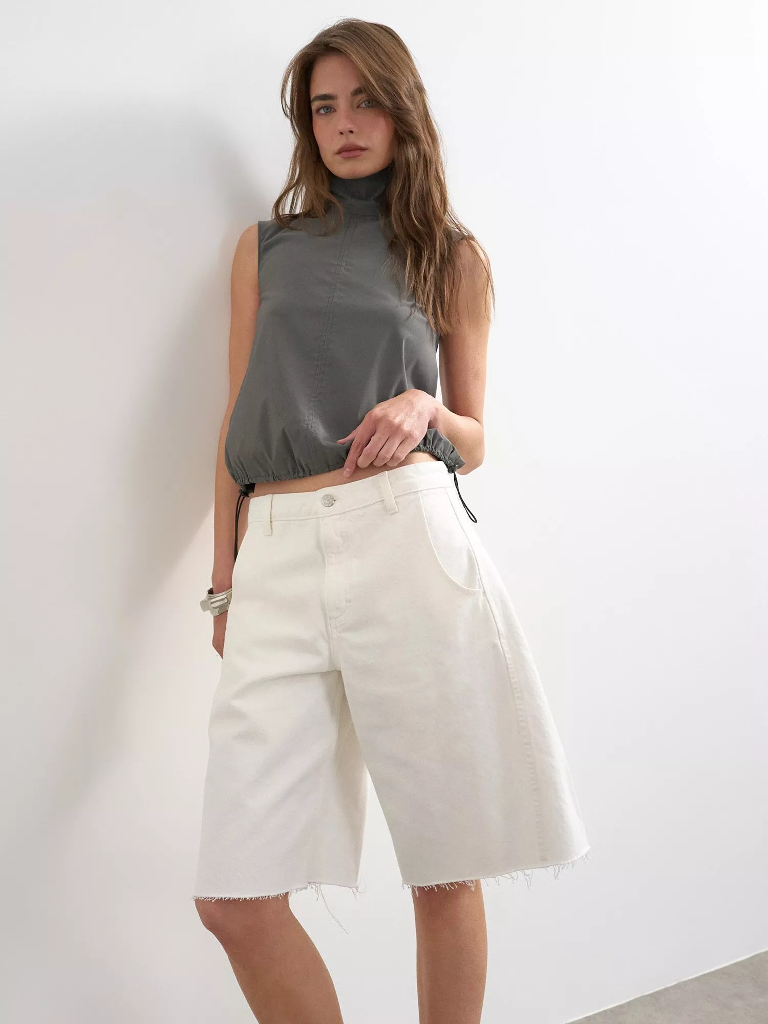 High Rise Barrel Leg Denim Jorts, White | John Lewis (UK)
