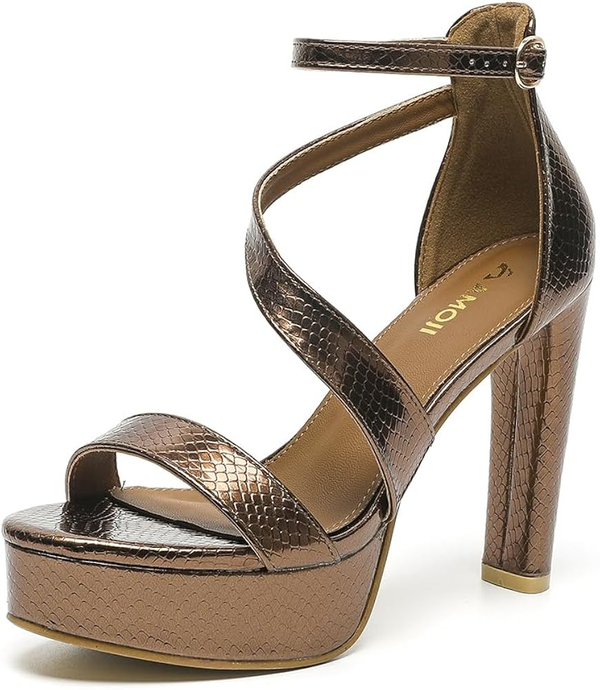 Amoji Women's Block Heels 4 Inch Platform Ankle Strap Lady Heeled Sandals FZ325 | Amazon (US)