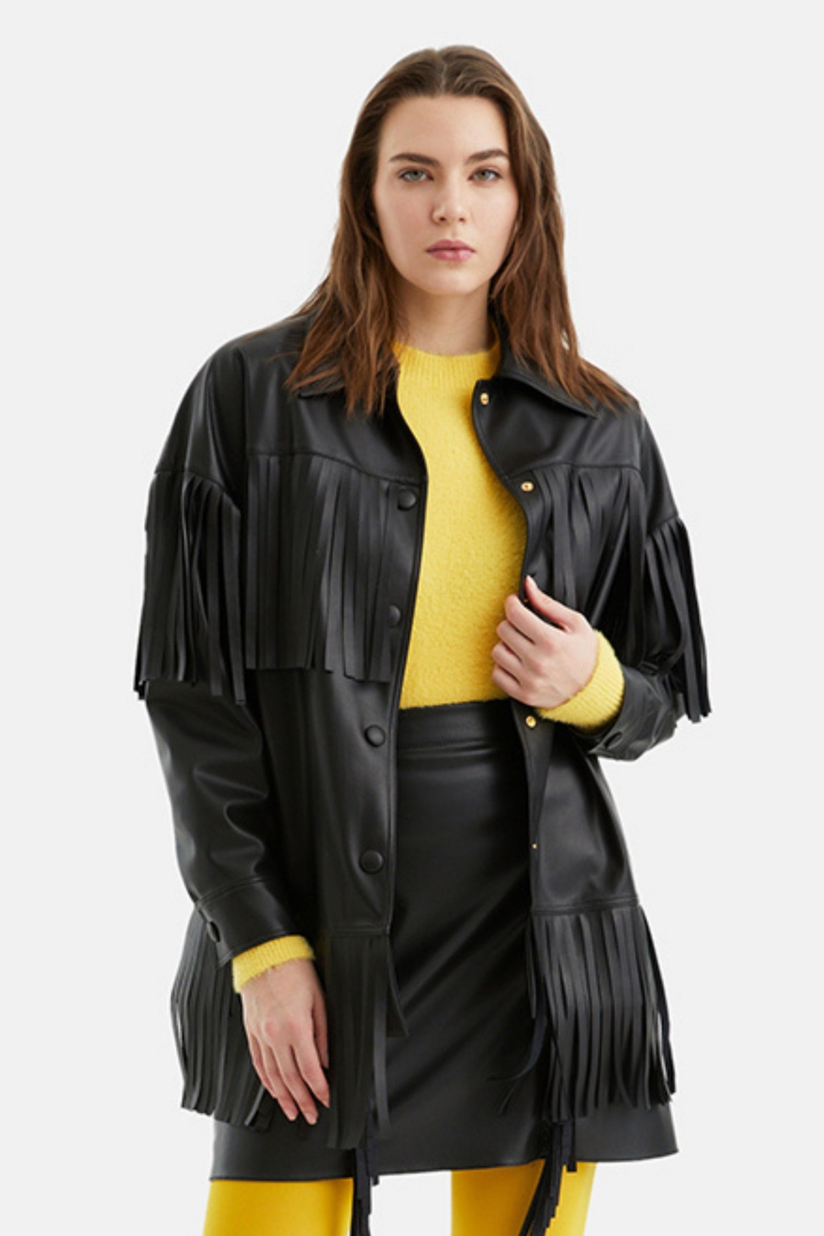 Nocturne Women's Fringe Faux Suede Jacket - Black | Macy's