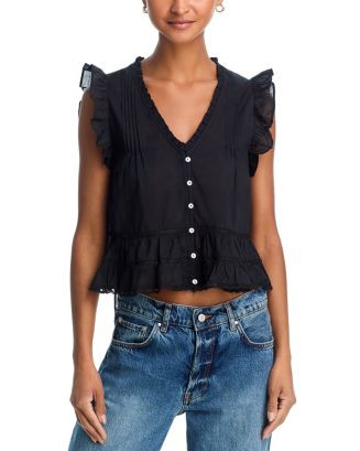 Ruffle Button Front Crop Top - Exclusive | Bloomingdale's (US)