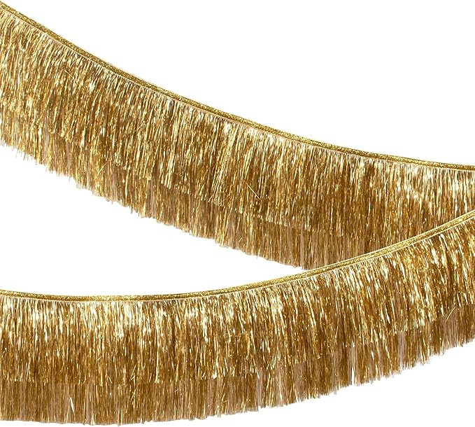 Meri Meri Gold Tinsel Fringe Party Banner (Pack of 1), 10' Gold Party Garland Including Excess Co... | Amazon (US)