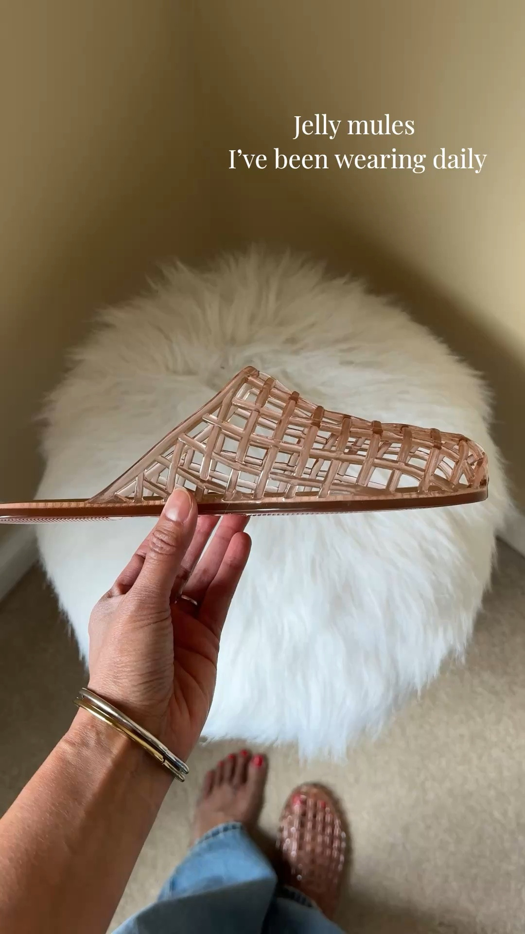 Spring outfits 2026. Jelly shoes. 
These jelly mules are comfy out of the box. Flexible sole with thin padding. True to size. Also comes in clear  

#LTKOver40