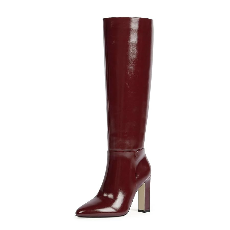 Women Knee High Boots Almond Toe Chunky Block High Heel Side Zipper Long Boots for Women | Amazon (US)