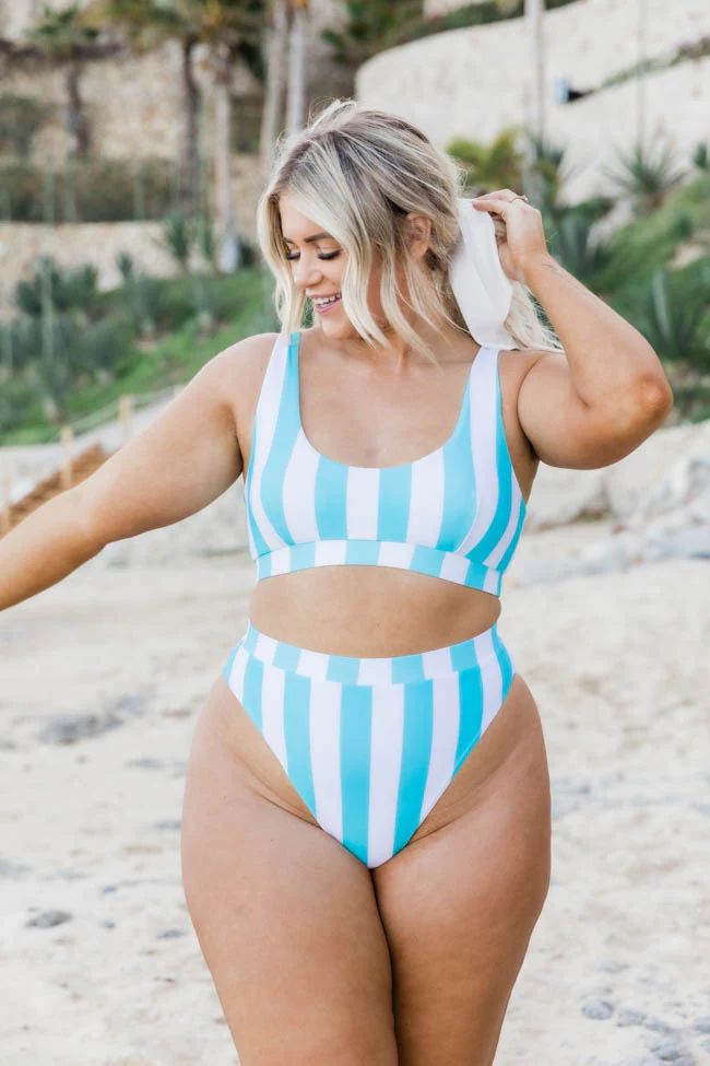 Queen Of The Cove Blue Striped Bikini Bottom | The Pink Lily Boutique