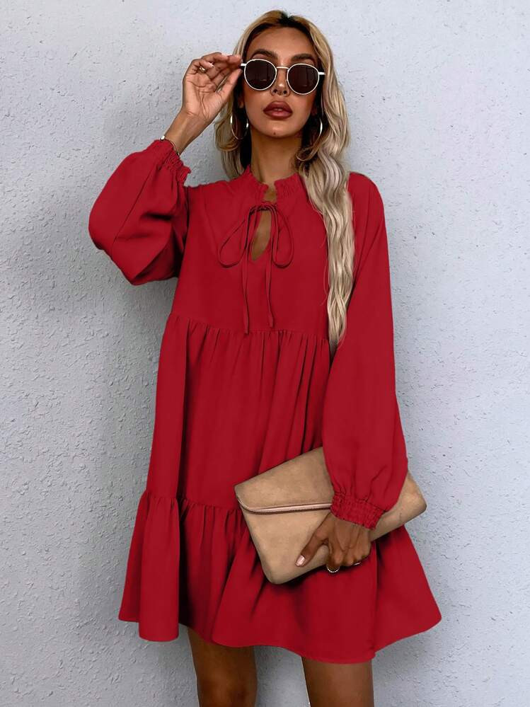 SHEIN lune solid tie front dress | SHEIN