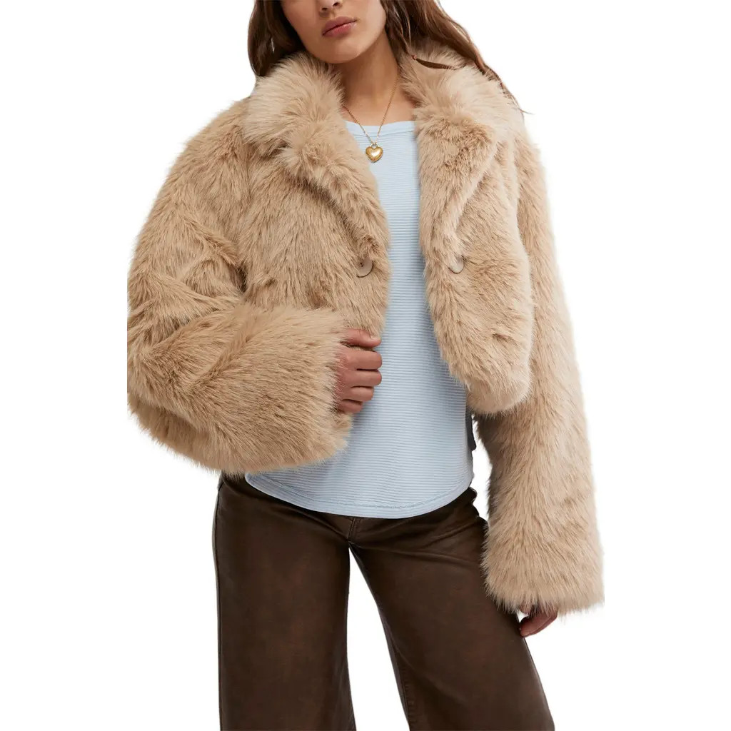 Free People Paris Cropped Faux Fur Jacket in Sand at Nordstrom, Size Small | Nordstrom