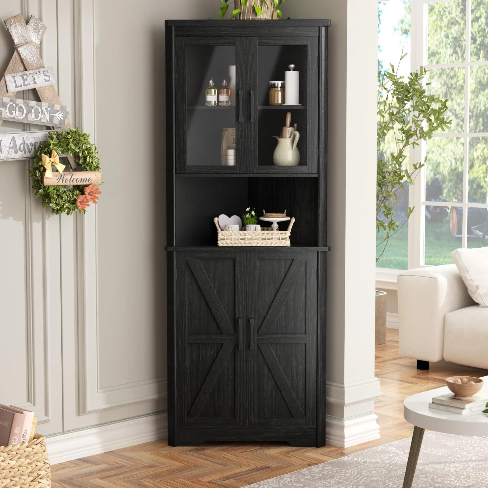 Vabches 67-in H Black Tall Farmhouse Corner Cabinet one_size | J1S051HS01A | Lowe's