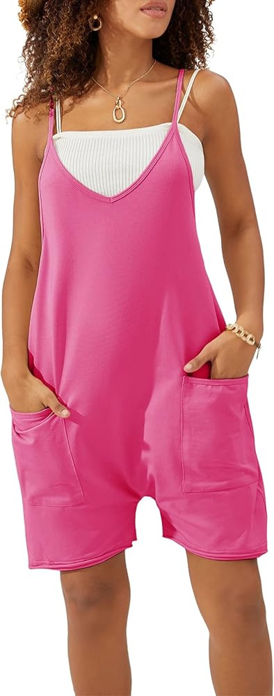 UANEO Rompers for Women Summer Stretchy Baggy Jumpsuits Overall Romper Shorts Jumpers Onesie | Amazon (US)