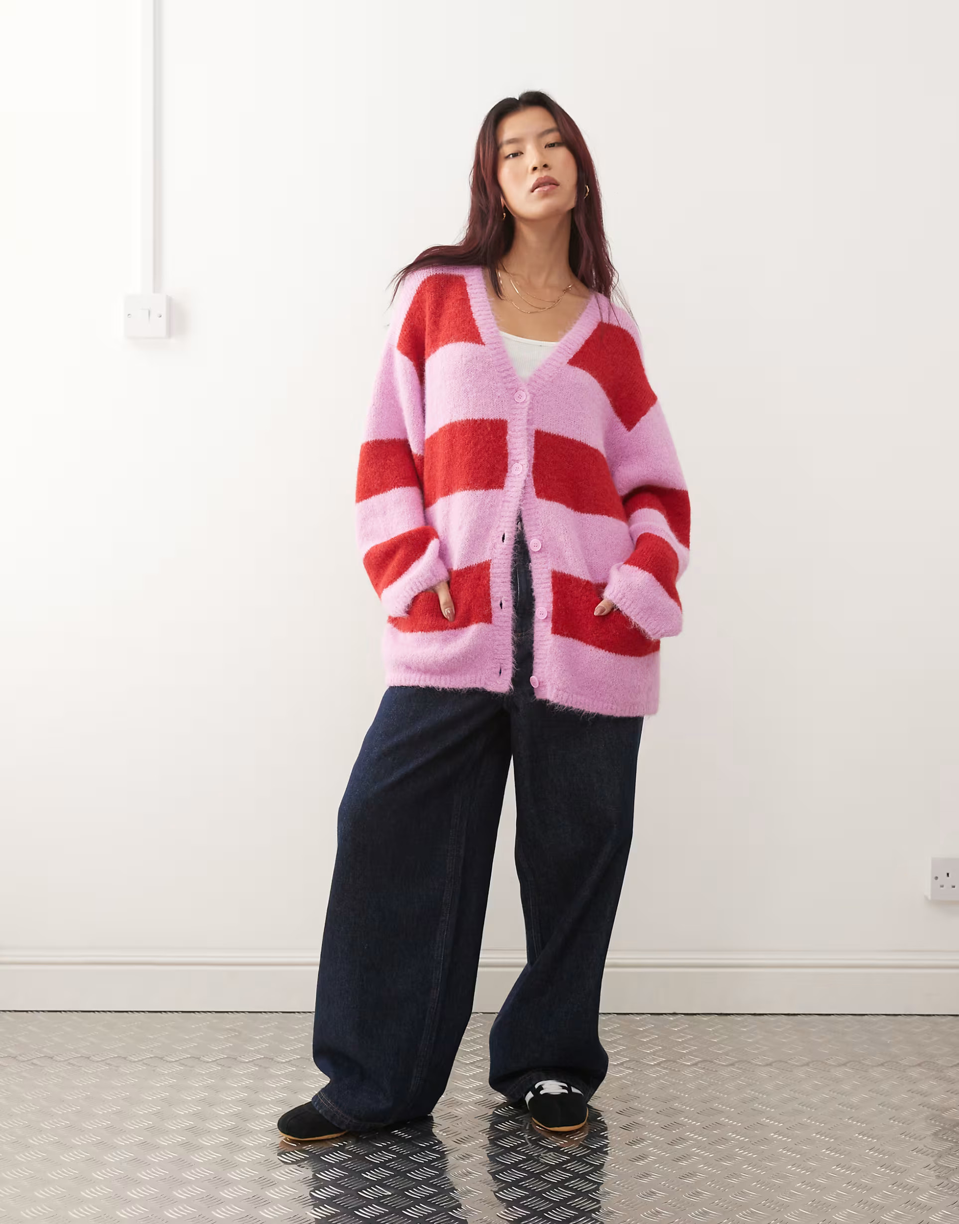 Monki oversized cardigan in pink and red stripe | ASOS (Global)