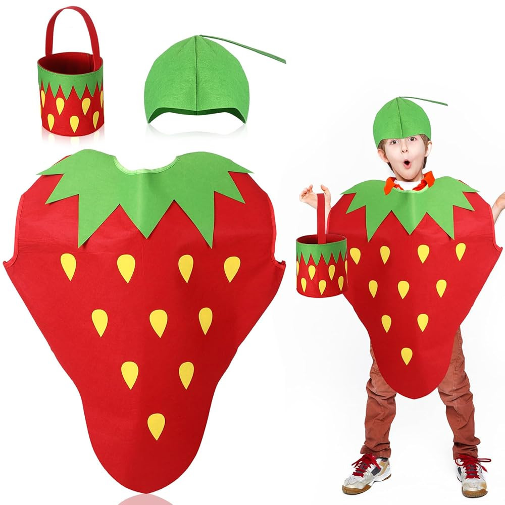 Suhine 3 Pcs Halloween Strawberry Costume Strawberry Poncho Outfits Costume for Kids with Headban... | Amazon (US)