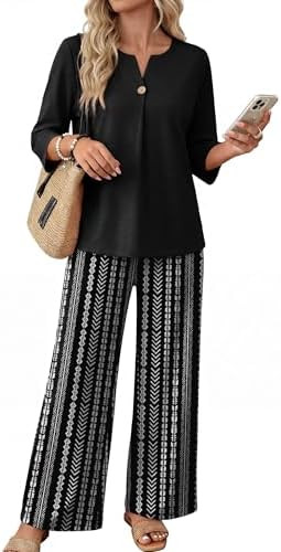 WIHOLL Two Piece Sets for Women 3/4 Length Sleeve Lounge Sets Summer Spring Vacation Travel Outfi... | Amazon (US)