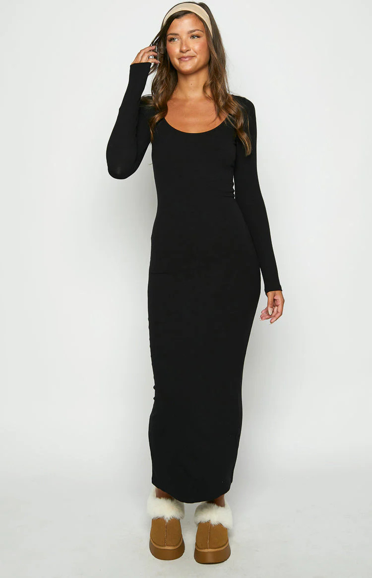 Lily Black Long Sleeve Maxi Dress | Beginning Boutique (US)