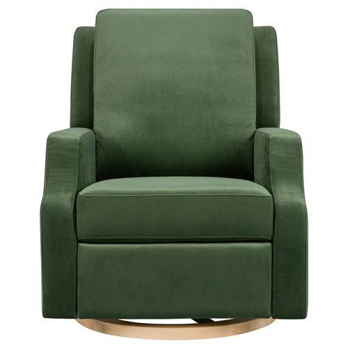 Namesake Crewe Modern Green Velvet Light Wood Base Recliner and Swivel Glider | Kathy Kuo Home