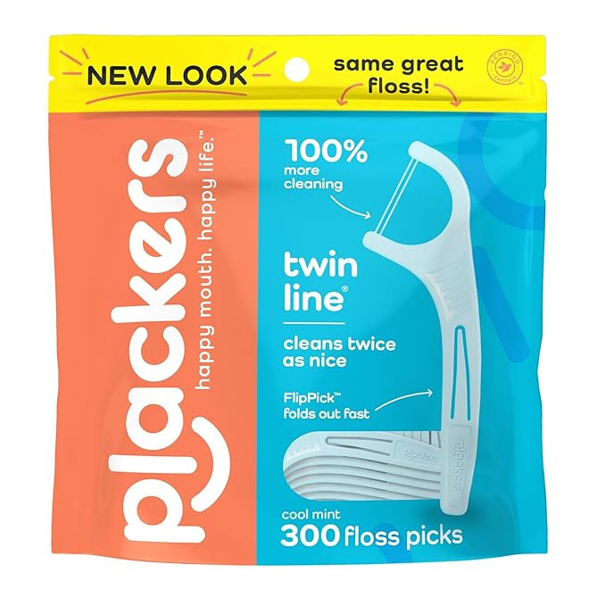 Plackers Twin Line Dental Floss Picks, Dual-Line Tuffloss, Easy Storage, Cool Mint Flavor, 300 Co... | Amazon (US)