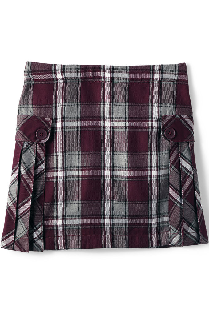 Girls Slim Above the Knee Plaid Side Pleat Skort - Lands' End - Red - 12 | Lands' End (US)
