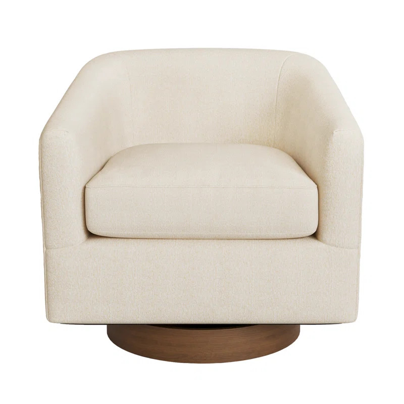 Forno Upholstered Swivel Barrel Chair with Wood Base | Wayfair North America