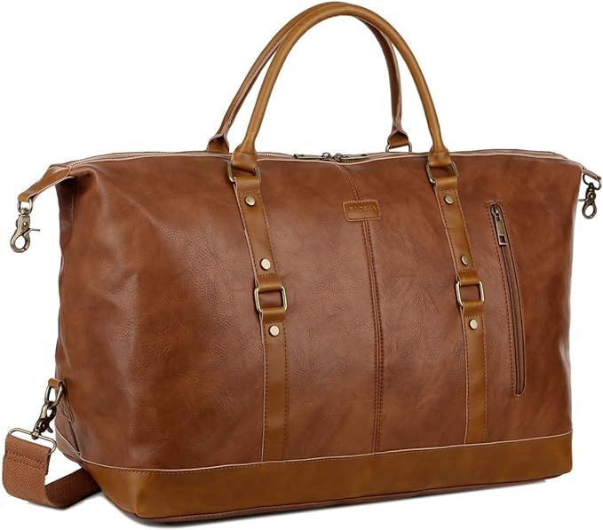 BAOSHA Leather Travel Duffel Tote Bag Overnight Weekender Bag Oversized for Men and Women HB-14 (... | Amazon (US)