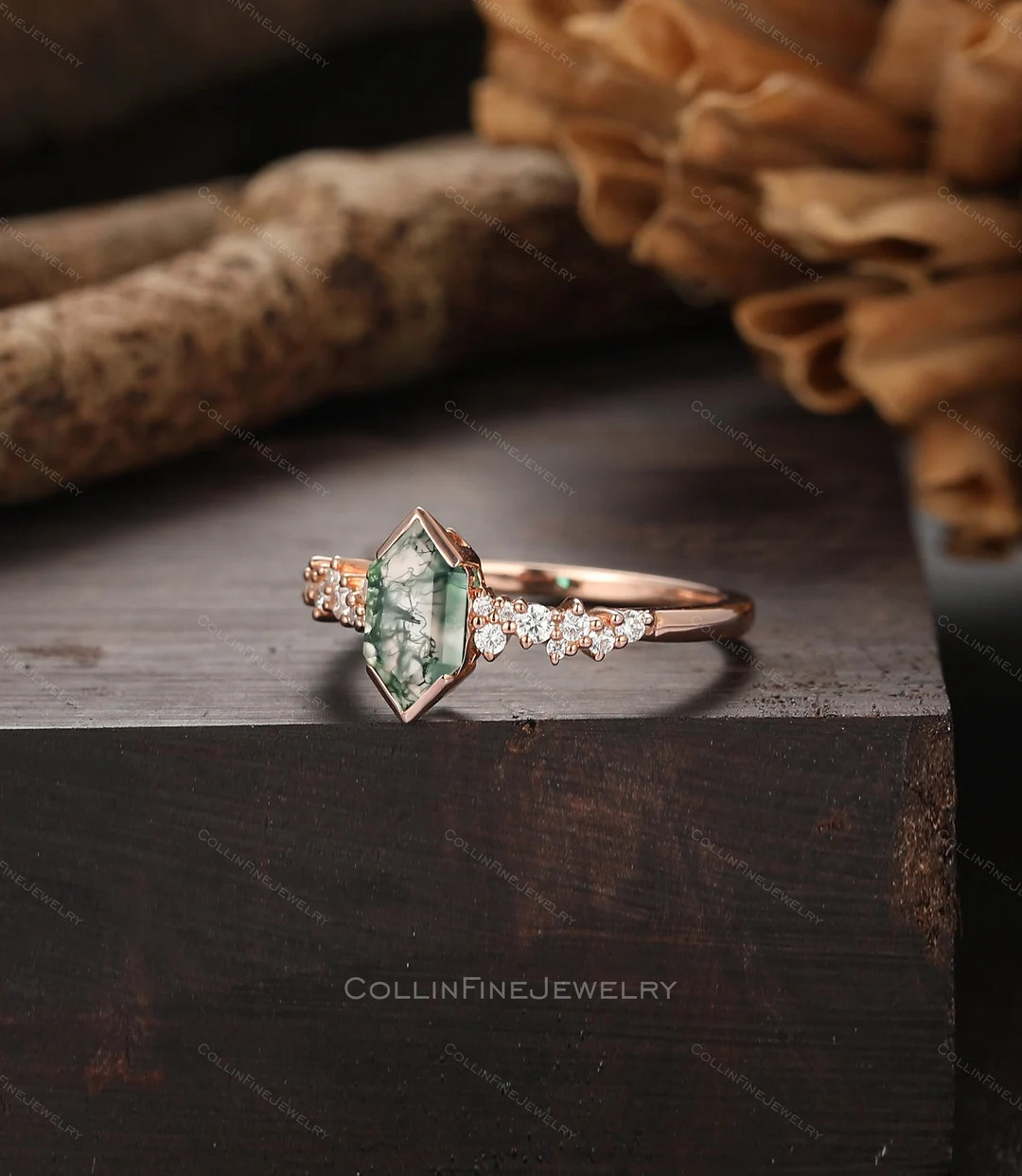 Natural Moss Agate Ring Antique Handmade Wedding Ring Long - Etsy | Etsy (US)