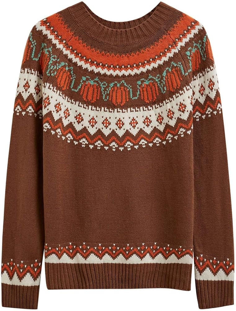 CHICWISH Women Pumpkin Print Long Sleeves Knit Sweater Crewneck Casual Pullover Tops Fall Hallowe... | Amazon (US)