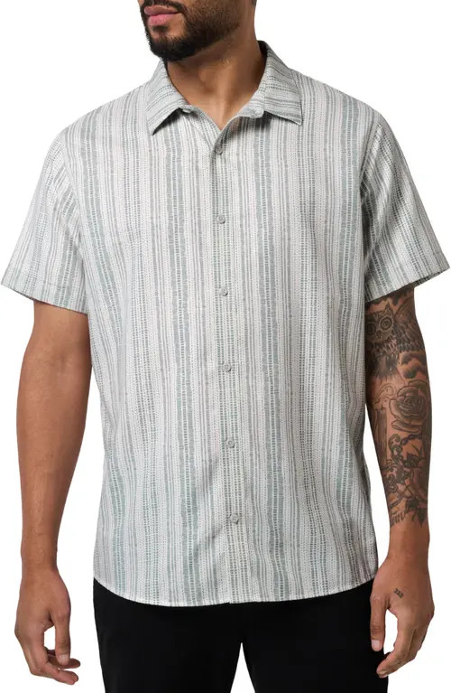 TravisMathew Meant for More Short Sleeve Button-Up Shirt in White/arona at Nordstrom, Size Xx-Large | Nordstrom