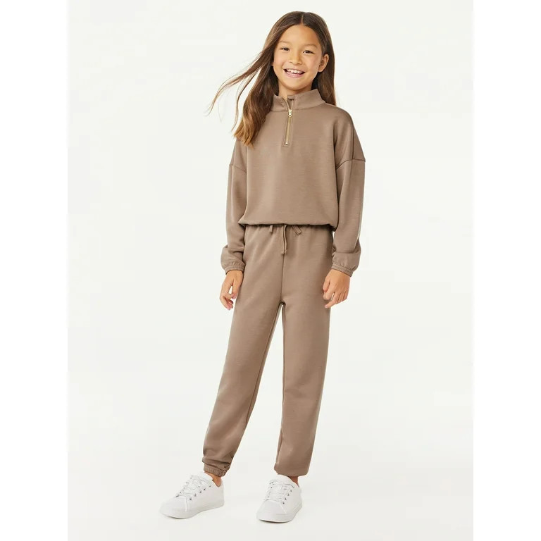 Scoop Girls Scuba Knit Mock Neck Sweatshirt and Joggers, 2-Piece Outfit Set, Sizes 4-18 | Walmart (US)