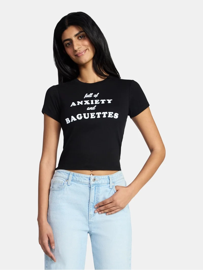 Full of Anxiety Women's Graphic Baby Tee with Short Sleeves, Sizes XXS-XXL | Walmart (US)
