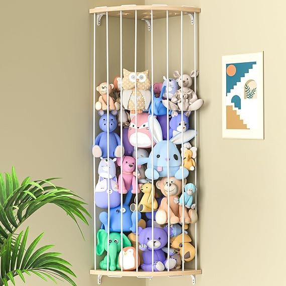 Stuffed Animal Storage Wood Corner Plush Toys Holder with Star Pattern, Length Adjustable Hanging... | Amazon (US)