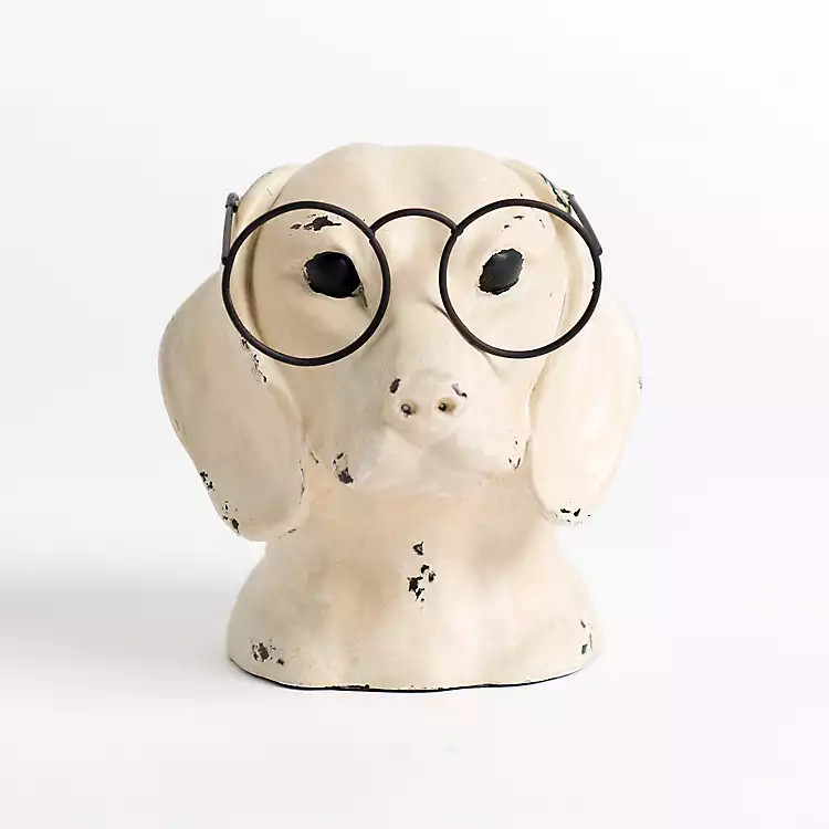 Distressed Cream Dog with Glasses Figurine | Kirklands