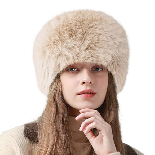 Peicees Winter Faux Fur Hat for Women Girls Cossack Russian Style Hat Ladies Ushanka Fuzzy Furry Hat Warm Fluffy Bucket Hat Beige | Amazon (US)