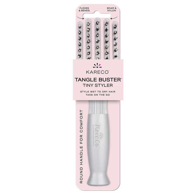 KareCo Tangle Buster Tiny Styler Salon Professional Flexible Paddle Hairbrush, Silver, Mixed Bris... | Walmart (US)