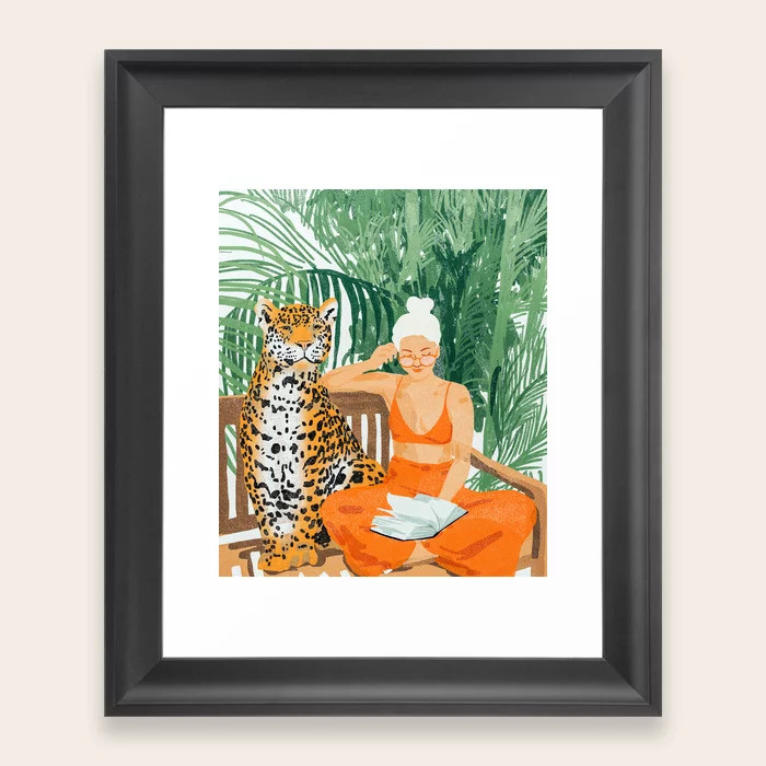 Jungle Vacay | Modern Bohemian Blonde Woman Tropical Travel | Leopard Wildlife Forest Reader Fram... | Society6