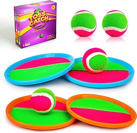 Qrooper Self-Stick Toss and Catch Game Set, Paddles and Toss Ball Sports Game with 4 Paddles, 4 B... | Amazon (US)
