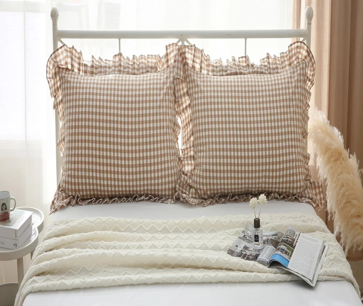 Plaid Square Pillow Shams with Ruffles Checkered Throw Pillow Covers 18"x18" 2-Pack,Gingham Pillo... | Walmart (US)