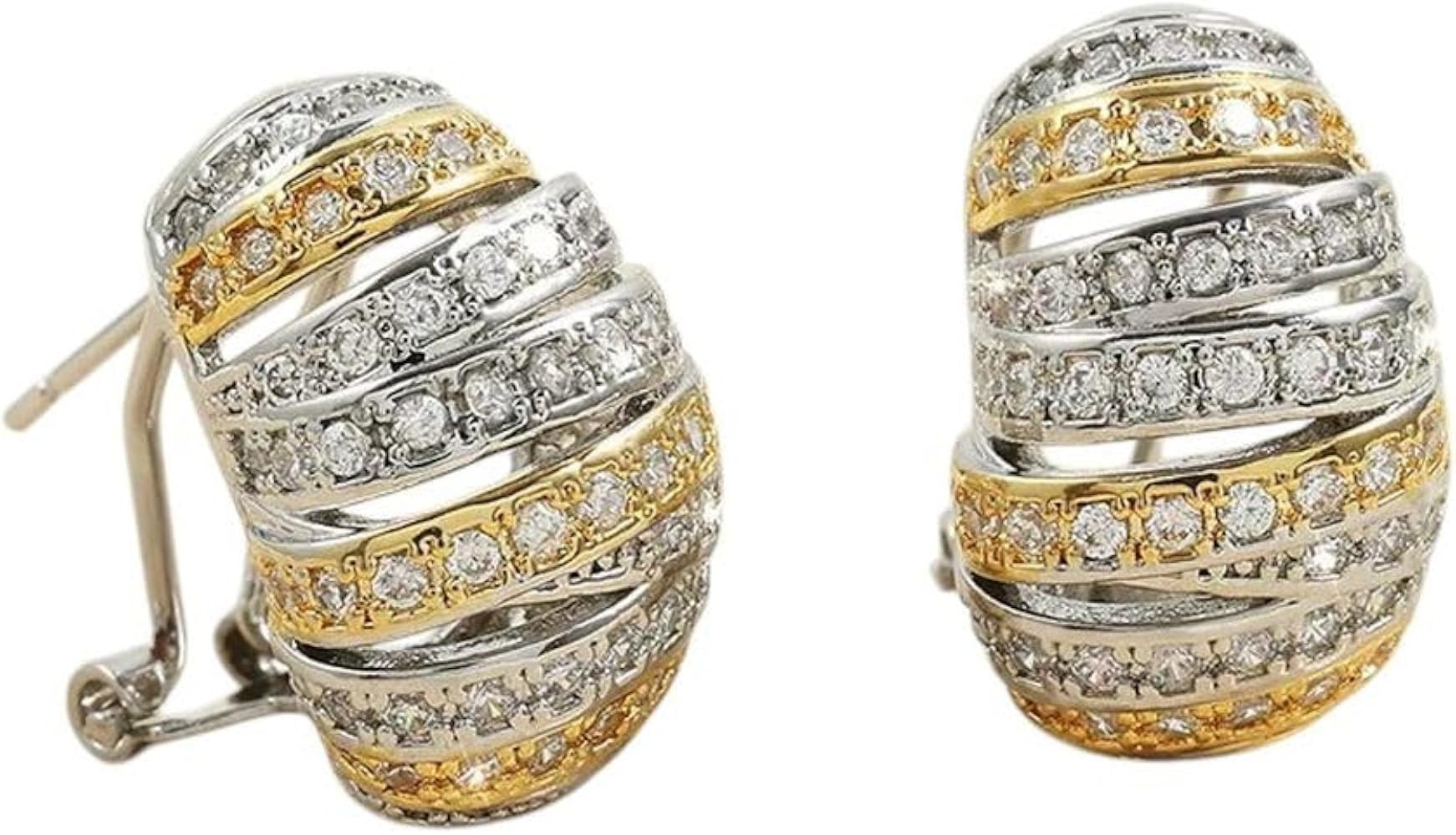 New 2025 Exquisite Zircon Stud Earrings For Women Gold And Silver Mixed Color Cross Earring Fashi... | Amazon (US)