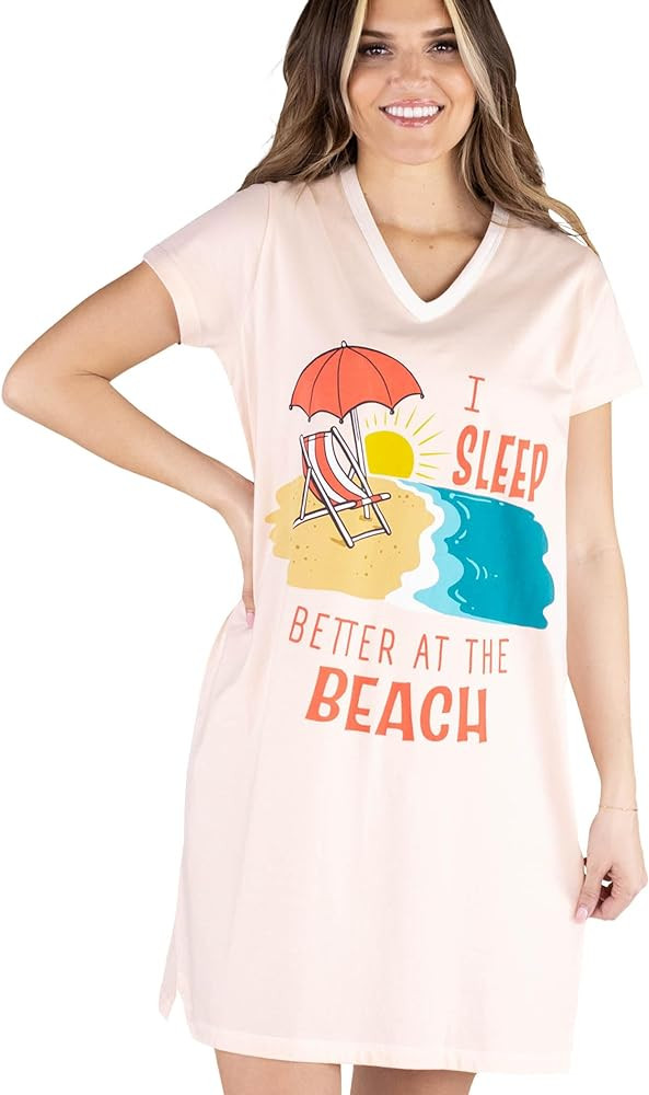 Lazy One Women's Novelty Nightshirt \u2013 Funny Cotton Nightgown, Cute V-neck Sleep Shirts, Wome... | Amazon (US)
