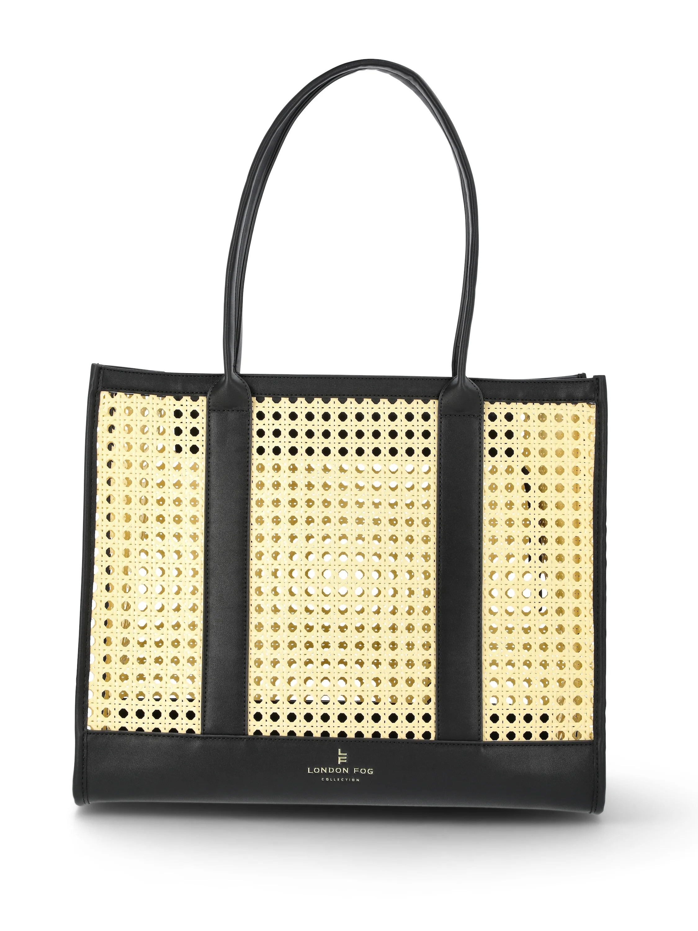 London Fog Women's Daisy Woven Lattice Boxy Tote, Black | Walmart (US)