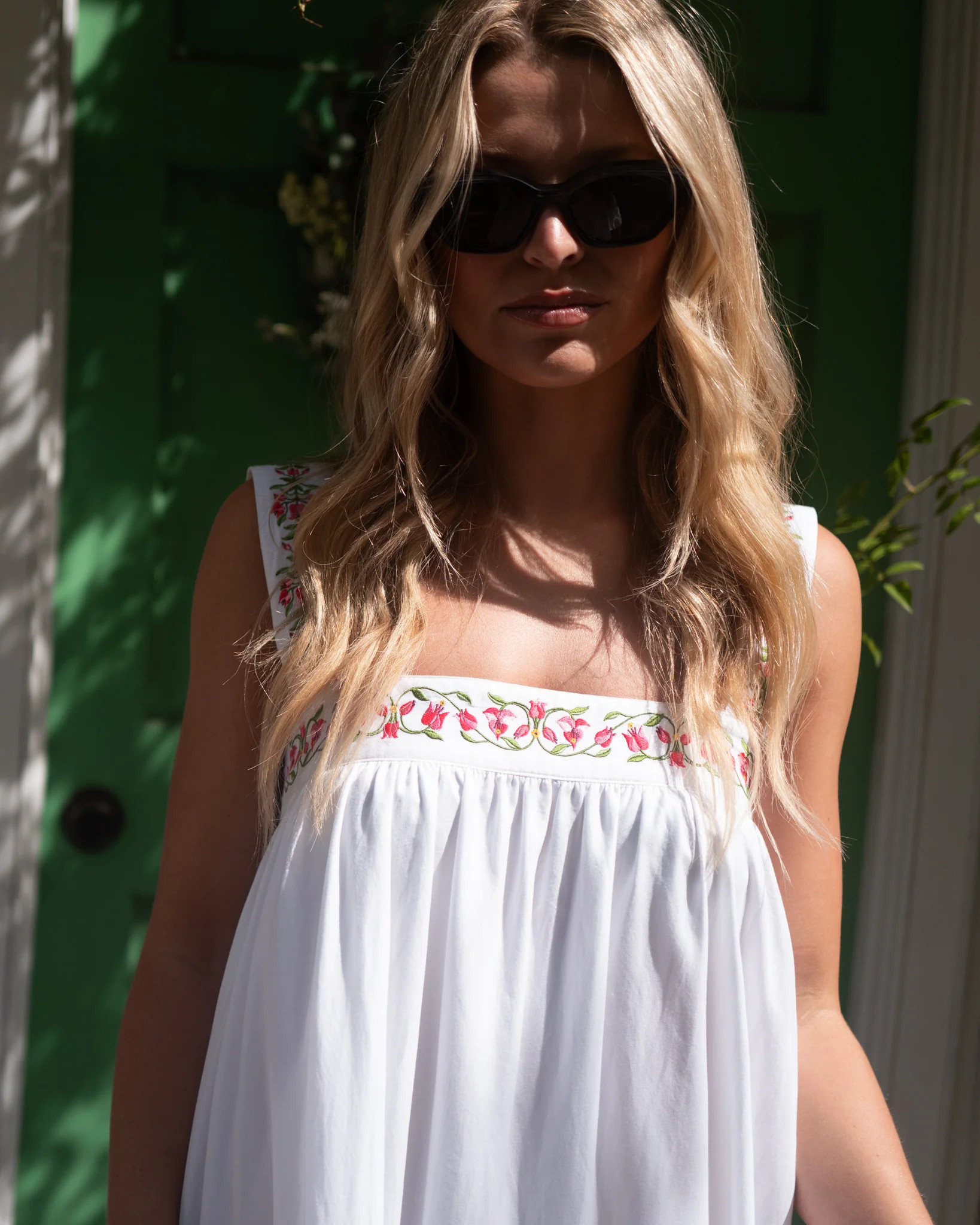 The Greek Isles - Bougainvillea Embroidered Cotton Maxi Dress | Kenny Flowers