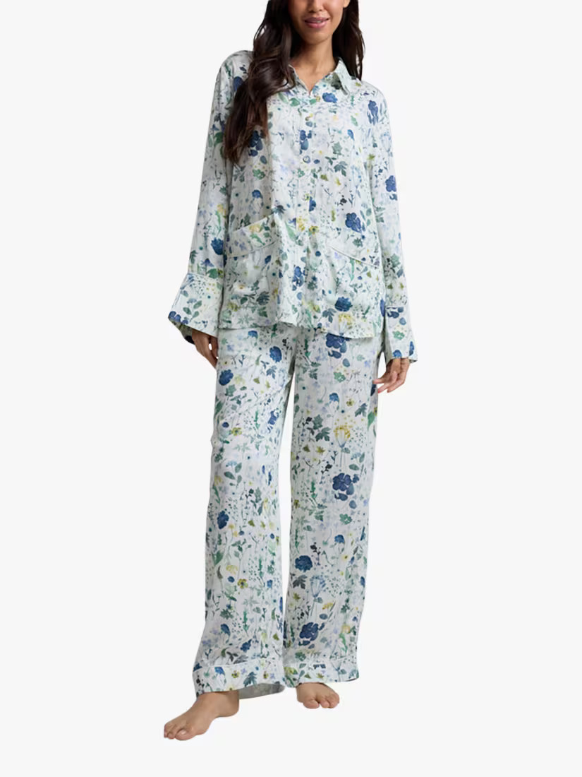 Lily and LionelEvie Pressed Floral Satin Pyjama Set, Cream | John Lewis (UK)